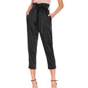 Black high waisted Amanda Uprichard satin belted capri